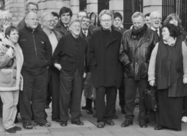 Gathering of traditional Irish musicians against Irish Arts legislation, photo by Tom Sherlock