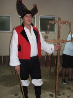 Musician wearing Galician traditional clothing, charrasco with 13 pairs of jingles