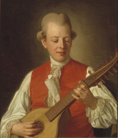 Carl Michael Bellman mit 12-saitigem Cithrinchen, Gemälde von Per Krafft dem Älteren (1779)