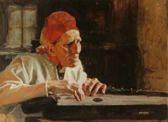 Rune singer Larin Paraske playing the kantele; painting by Albert Edelfelt (1854-1905)