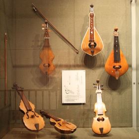 Various models of the Cretan Lyra at the Museum of Greek Traditional Instruments, Athens