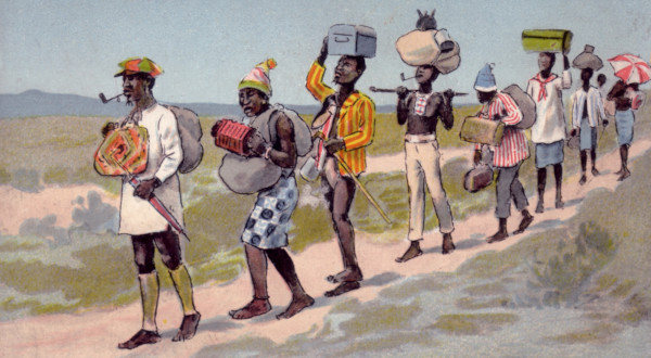Sketches of South African Life, Series I: Kaffir Life, On the Way Home from the Mines, c.1900